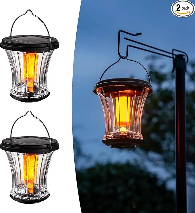 Glass Solar Lantern Outdoor Lights Waterproof, Flickering Flame Solar Lights with Modular Design, Auto On/Off Decorative Hanging Lanterns for Patio Garden Pathway Camping Deck Yard (2 Pack) by GreenHaven Gardens