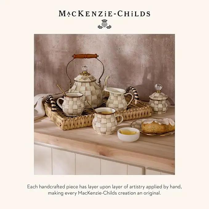 MACKENZIE-CHILDS Enamel Garden Pot, Decorative Pot for Plants, Outdoor Flowerpot Decor, Extra Large, Brown-and-White Mocha Check by GreenHaven Gardens