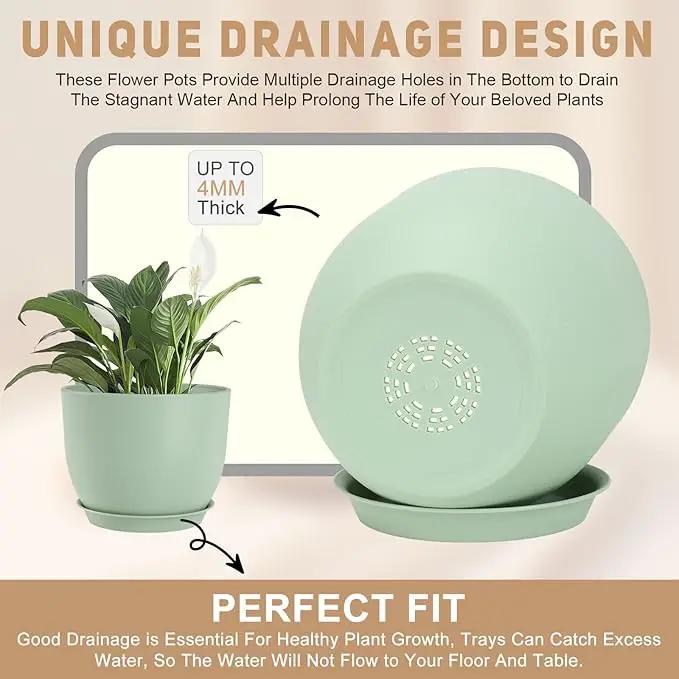 Plant Pots 10/9/8/7.5/7 inch Flower Pots with Multi Mesh Drainage Holes, Planters for Indoor Outdoor Garden Plants and Flowers. (Green) by GreenHaven Gardens