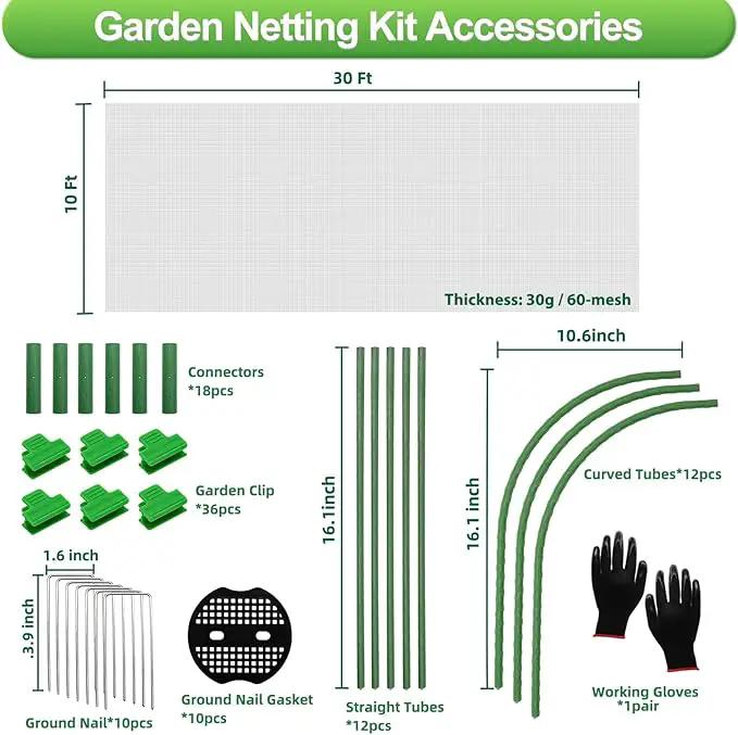 Garden Netting Kit, 10X30 Ft Garden Ultra Fine Mesh Net Bird Barrier Protection with Garden Hoops for Protect Garden Vegetables Flowers Shrubs Fruit Trees Indoors & Outdoors Plant Beds Greenhouse by GreenHaven Gardens