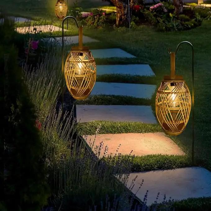 pearlstar Outdoor Solar Lanterns Light Rattan Bamboo Lamp with Handle for Hanging or Table Lamp for Patio Yard Garden Wedding Home Decoration, Edison Bulb, Auto on/Off(Style2) by GreenHaven Gardens