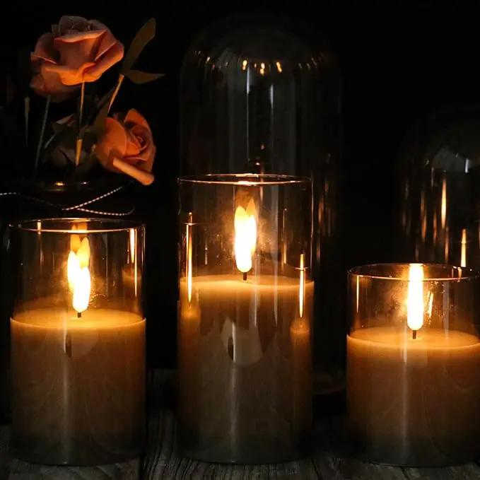 Glass Flameless Candles with Remote Timer,LED Candles Flickering Battery Operated with 3D Wick,Candle Holders Table Centerpiece Decoration for Home Wedding Birthday Festival(Grey) by GreenHaven Gardens
