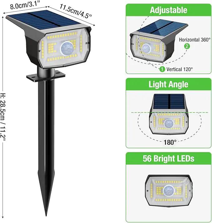 [ 8 Pack/56 LED ] Solar Lights Outdoor Motion Sensor, Spot Landscape Lighting with 3 Modes, Waterproof Spotlights Dusk to Dawn for Outside Yard Tree Garden Pathway Sidewalk Driveway, Cool White by GreenHaven Gardens