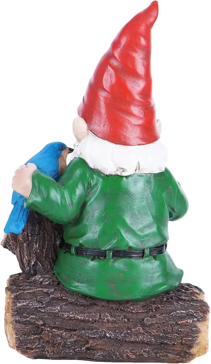 Garden Gnome Statues with Bird Resin Sculpture Gnome Sitting on The Stump Outdoor Statues for Outdoor Garden Decor by GreenHaven Gardens