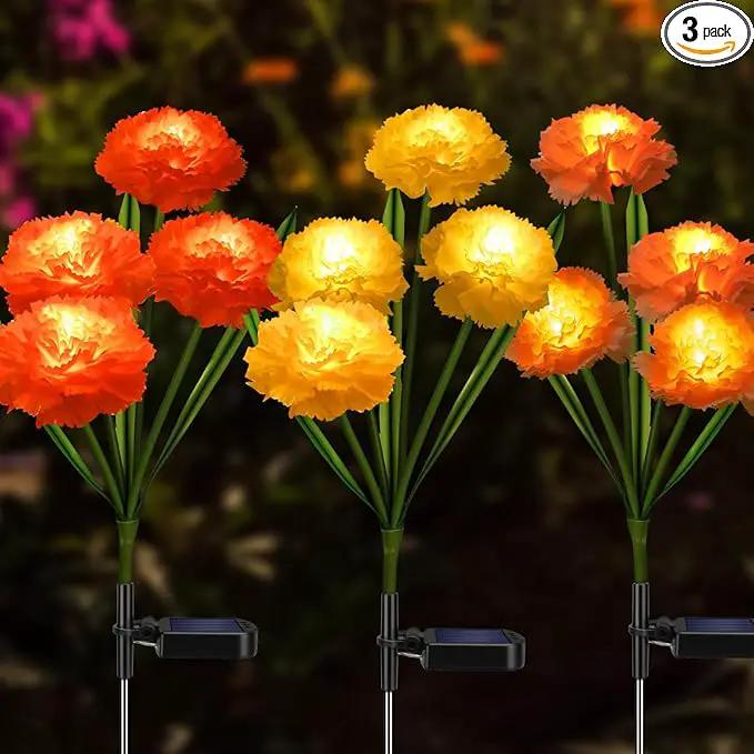 Solar Flowers Outdoor Waterproof, Solar Carnation Stake Lights Outside with 12 Real Looking Flowers for Yard Decorations Outdoor, Front Yard, Garden, Flower Bed, Lawn, Patio Decor (3 Pack) by GreenHaven Gardens