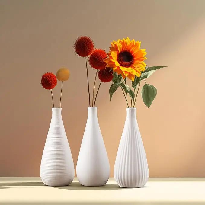 White Vases Home Decor Modern Ceramic Decorative Vases for Home Decor, Flower Vases & Centerpiece, Minimalist Design Set of 3 by GreenHaven Gardens