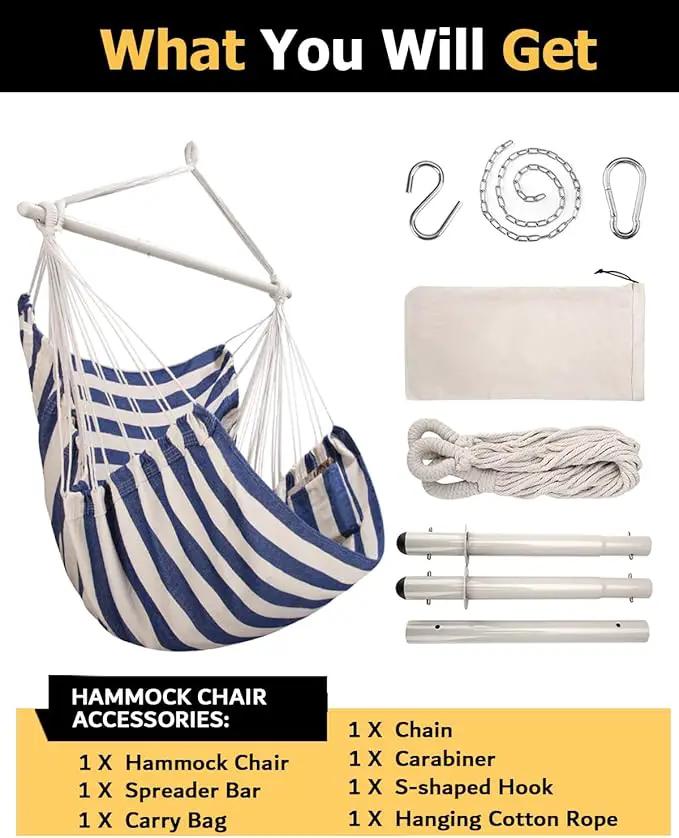 ADVOKAIR Hammock Chair Hanging Chair Rope Swing XXL - Max 500lbs, 70in Large Hammock Swing Chair -Portable Steel Spreader Bar with Anti-Slip Rings-Roomy & Strong by GreenHaven Gardens