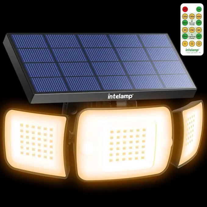 intelamp Solar Flood Lights Outdoor Waterproof, 6000mAh 1200LM Solar Powered Dual Motion Sensor LED Warm Lighting Dusk to Dawn Security Floodlight Exterior with Remote for Outside Garden House Patio by GreenHaven Gardens