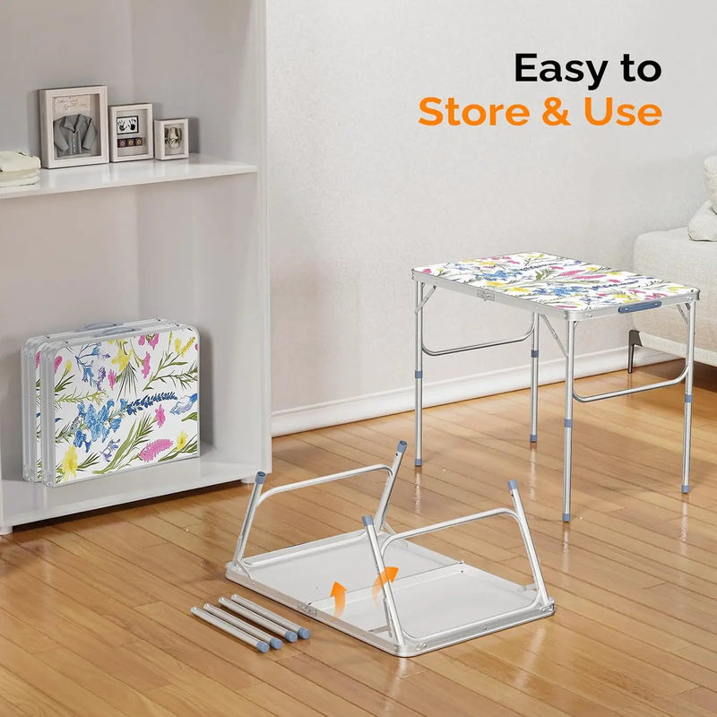 VINGLI 3FT Small Folding Camping Table Adjustable Height Aluminum Folding Table for Picnic Party BBQ, Plastic RV Suitcase Table Portable Lightweight Fold Up Utility Outdoor Tables by GreenHaven Gardens