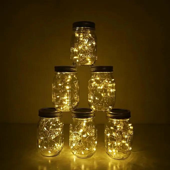 Decorman Solar Mason Jar Lights, 10 Pack 30 LED Fairy Star Firefly String Lids Lights with 10 Hangers for Patio Yard Garden Party Wedding Christmas Decoration(Jars Not Included) (10 Pack, Warm White) by GreenHaven Gardens