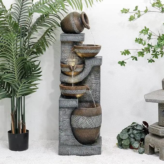 SunJet 5-Tiers Indoor/Outdoor Garden Water Fountain - 42.5inches Modern Floor-Standing Cascading Water Feature - Suitable for Deck, Patio, Porch, Yard Decor by GreenHaven Gardens