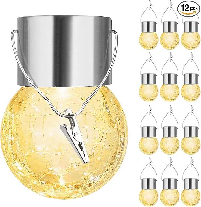 MAXvolador 12-Pack Hanging Solar Lights, Decorative Cracked Glass Ball Light, Solar Powered Waterproof Globe Lighting for Garden, Tree(Warm White) by GreenHaven Gardens