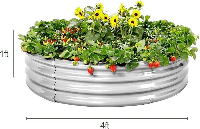 Land Guard Galvanized Raised Garden Bed 2Pcs, Planter Raised Garden Beds Outdoor, Round Clearance Raised Garden Beds for Gardening Vegetables 4x4x1ft…… by GreenHaven Gardens