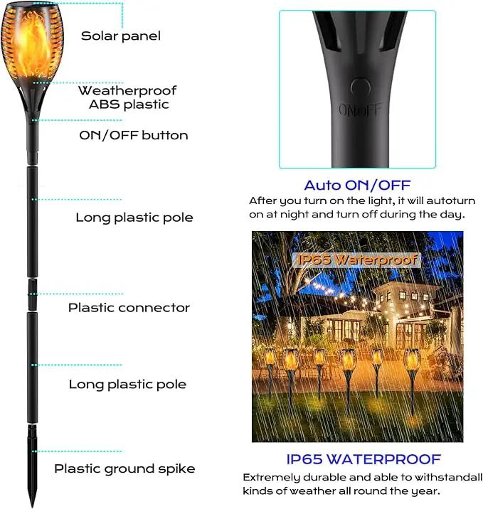 Upgraded Larger Solar Torch Lights, 43" Flickering Flame Solar Lights, Waterproof Outdoor Solar Landscape Decoration Lighting 96 LED Auto On/Off Garden Patio Yard Pathway,Black 2 Pack (2) by GreenHaven Gardens