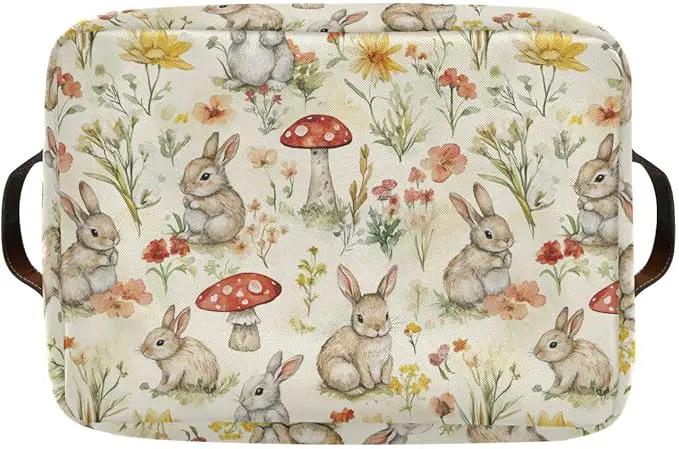 Easter Mushroom Rabbit Rectangular Storage Basket Organizer Bin Shelf Baskets For Clothes Gifts For Home Office Dorm by GreenHaven Gardens
