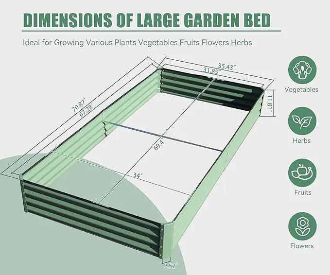 Domi Galvanized Raised Garden Bed, Outdoor Planter Garden Boxes Large Metal Planter Box for Gardening Vegetables Fruits Flowers, Green (6x3x1ft)