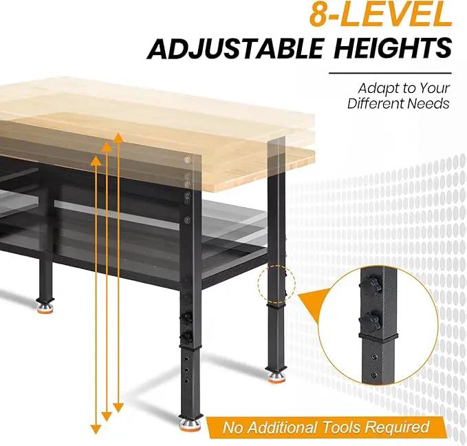 48"/60'' Adjustable Workbench, Rubber Wood Work Bench Heavy-Duty with Partition,2000 LBS Load Capacity Hardwood Work Table for Garage, Workshop, Home, Office, Easy Assembly (w/partition,48'') by GreenHaven Gardens
