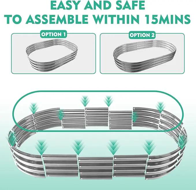 72X36X12 Inches Oval Galvanized Metal Garden Raised Bed/Plant Box for Planting,36 Inches Diameter Metal Fire Pit Ring,Small Animal Fence-3 in 1 Modular Design in Silver (6X3X1 FT, Oval) by GreenHaven Gardens