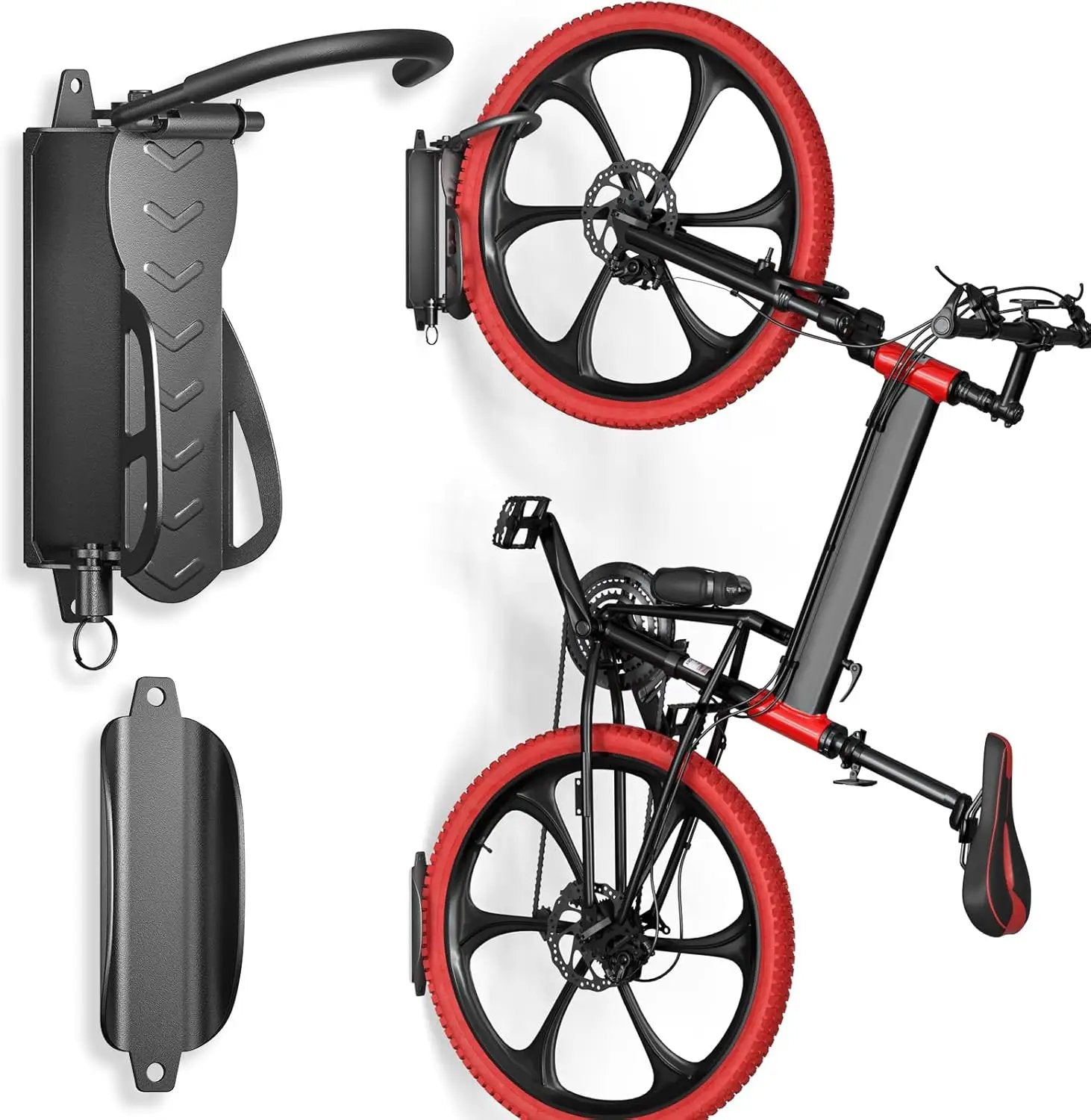 Goovilla Swivel Bike Wall Mount 2 Pack, Space Saving Bike Hangers for Garage with Screw and Easy Installation, Metal Vertical Bike Rack Wall Mount Holds up to 66.2lbs with No-scratch Protection, Black by GreenHaven Gardens