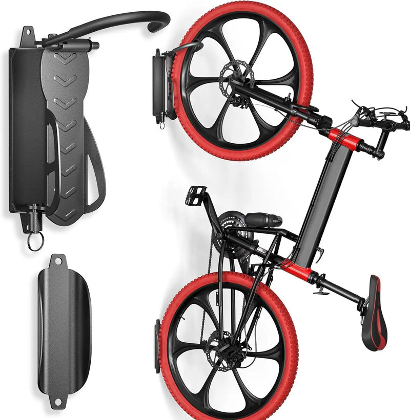 Goovilla Swivel Bike Wall Mount 4 Pack, Space Saving Bike Hangers for Garage with Screw and Easy Installation, Metal Vertical Bike Rack Wall Mount Holds up to 66.2lbs with No-scratch Protection, Black by GreenHaven Gardens