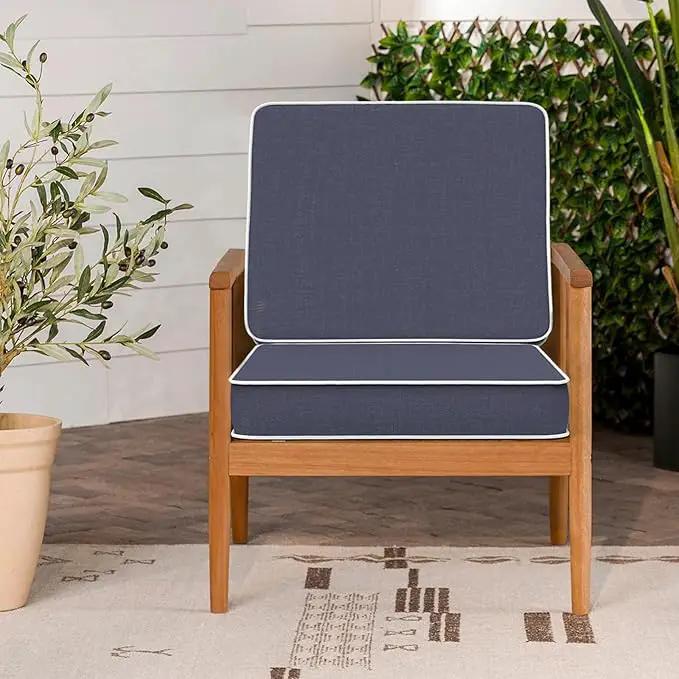 LVTXIII Patio Chair Cushions 22"x22"x3", Water-Repellent Outdoor Seat Cushions for Patio Furniture, Square Chair Pads with Ties for Home Garden Decoration, Set of 2, Textured Navy by GreenHaven Gardens