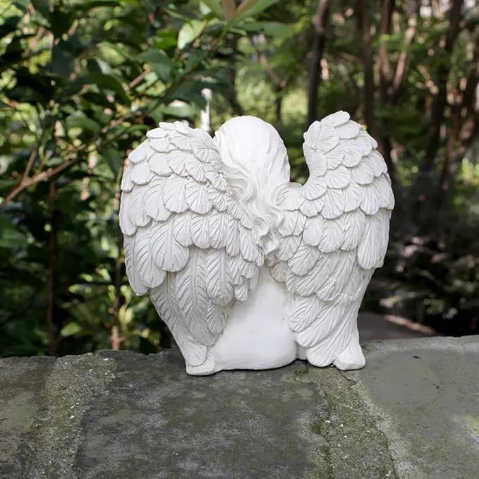 Angel Garden Statue, Sitting Angel Sculpture, Resin Angel with Bird Figurine for Patio Yard Porch Lawn Outdoor Decor Home Shelf Sitter Memorial Spiritual Gifts by GreenHaven Gardens