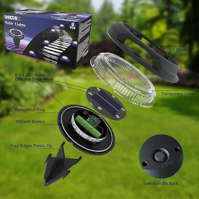 GREPRO Solar Ground Light, 12 Packs 10 LED Solar Outdoor Lights Waterproof for Outdoor Garden Light Solar IP65 Waterproof Warm White Garden Lights Solar for Lawn/Driveway/Walkway/Patio, Black by GreenHaven Gardens