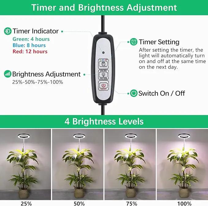 LORDEM Plant Grow Light, Full Spectrum Plant Light for Indoor Plants, Brightness Adjustable LED Growing Lamp with Auto On/Off Timer 4H/8H/12H, Height Adjustable, 2 Packs of Black by GreenHaven Gardens