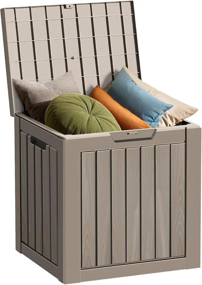 35 Gallon Resin Deck Box, Waterproof Outdoor Storage Bin for Patio, Poolside, and Garden, Lockable & UV-Resistant,Grey by GreenHaven Gardens