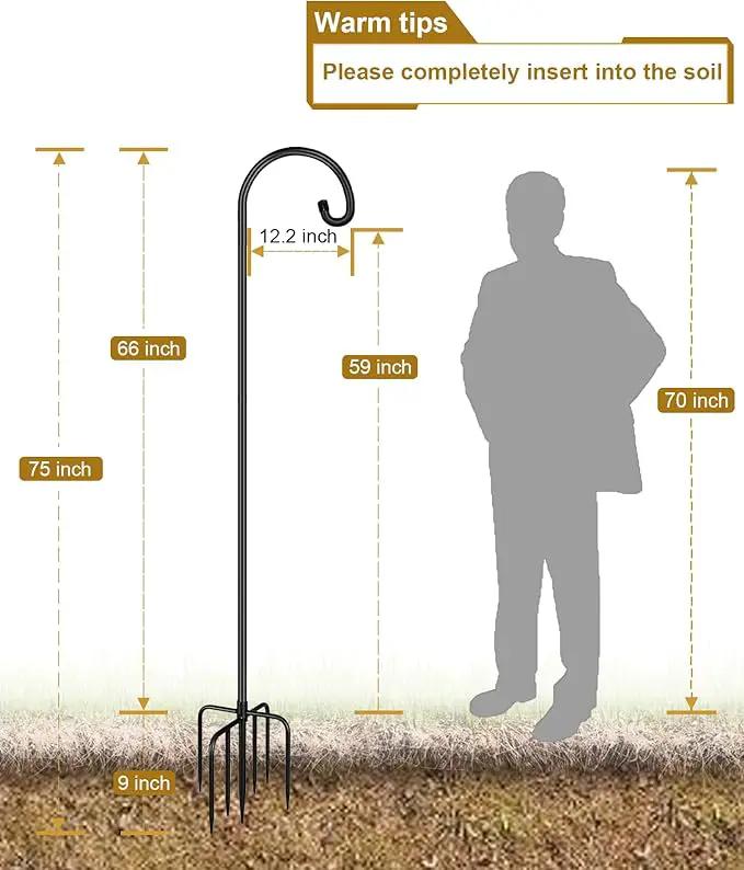 Shepherd Hook 75 Inch Tall Heavy-Duty Metal Garden Hanging Pole Stake for Bird Feeder Pole Plant Baskets, Black (1 Pack) by GreenHaven Gardens