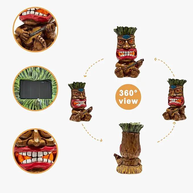 Solar Tiki Statue Outdoor Decor-Garden Guitar Tiki Statues-Tiki Bar Decorations for Outdoor Patio Yard Lawn Balcony Bar Party,Waterproof Garden Sculpture 10.35 Inch Tall by GreenHaven Gardens