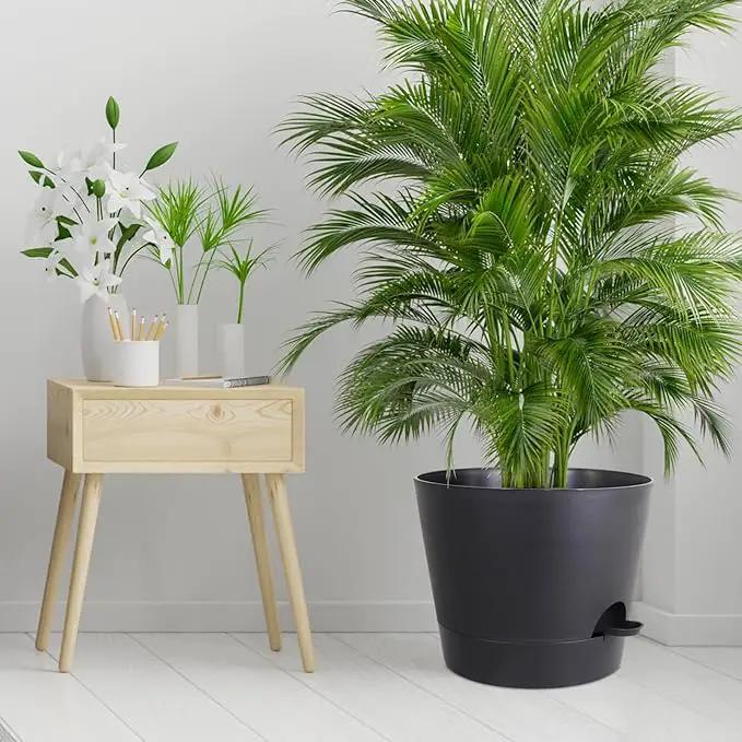 12 inch Large Self Watering Pots for Indoor Outdoor Plants, Flower Plant Pots with Mesh Drainage Holes for Garden House Plants, Plastic Planters with Reservoir for Home Decor, Black by GreenHaven Gardens