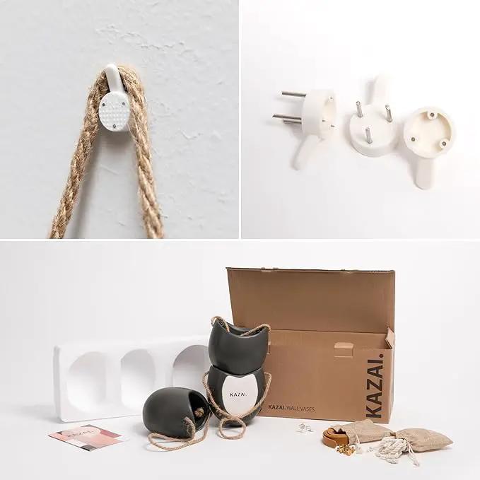 Wall Planters -Ellie- | Hanging Ceramic Plant Pots 3 Pieces | Wall Decoration for Indoors, Balcony and Garden | Graphite (Matte) by GreenHaven Gardens