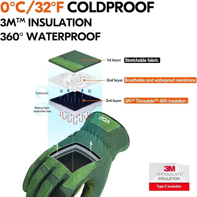 Vgo... Winter Gardening Gloves Women,Safety Work Gloves, Puncture-proof,Thornproof,Touchscreen(1 Pair,L,Green,SL7471FLWP) by GreenHaven Gardens