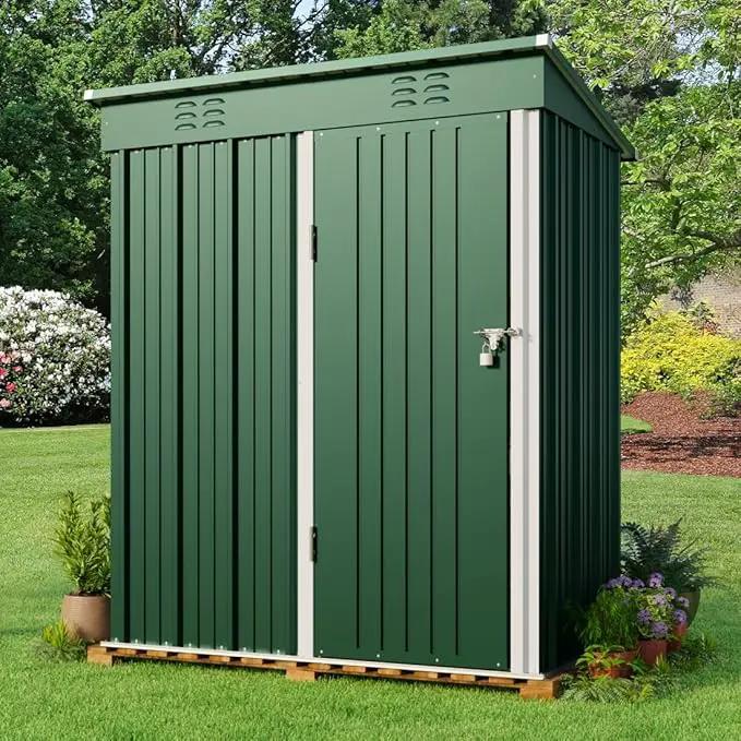 Gizoon 5' x 3'Outdoor Storage Shed with Singe Lockable Door,Galvanized Metal Shed with Air Vent Suitable for The Garden,Tiny House Storage Sheds Outdoor for Backyard Patio Lawn-Green by GreenHaven Gardens