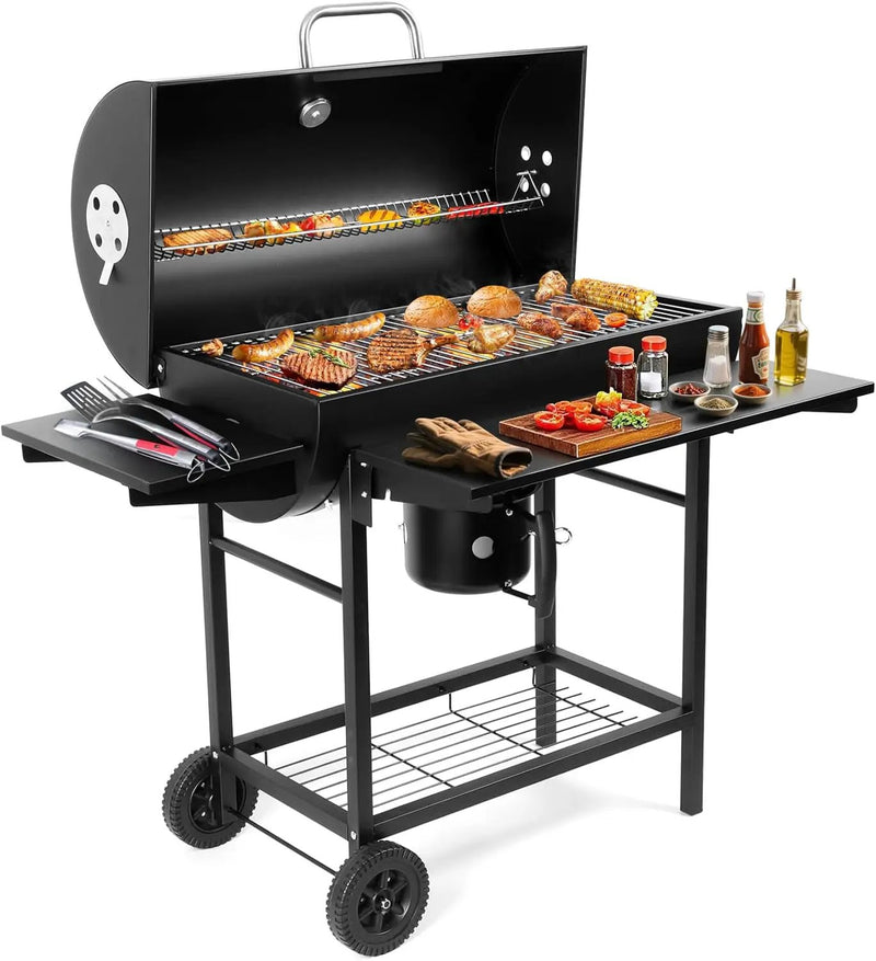 Charcoal BBQ Grills Outdoor: Spacious Barrel Barbecue Grill with Side Front Table - Premium BBQ Smoker Combo for Backyard Cooking Patio Grilling Tailgating Party Camping Picnic by GreenHaven Gardens