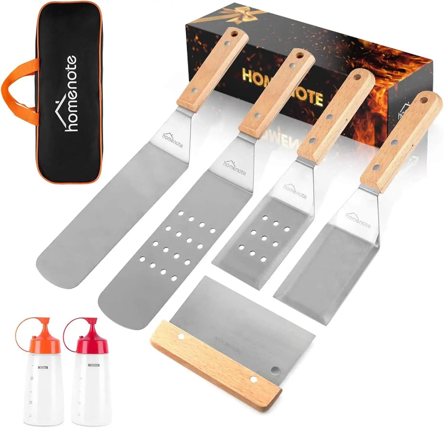 HOMENOTE Griddle Accessories Kit, 7Pc Professional BBQ Kit in Gift Box - Heavy Duty Wooden Handle Stainless Steel Griddle Tool Set Great for Grill Flat Top Cooking Camping, Wood Color by GreenHaven Gardens
