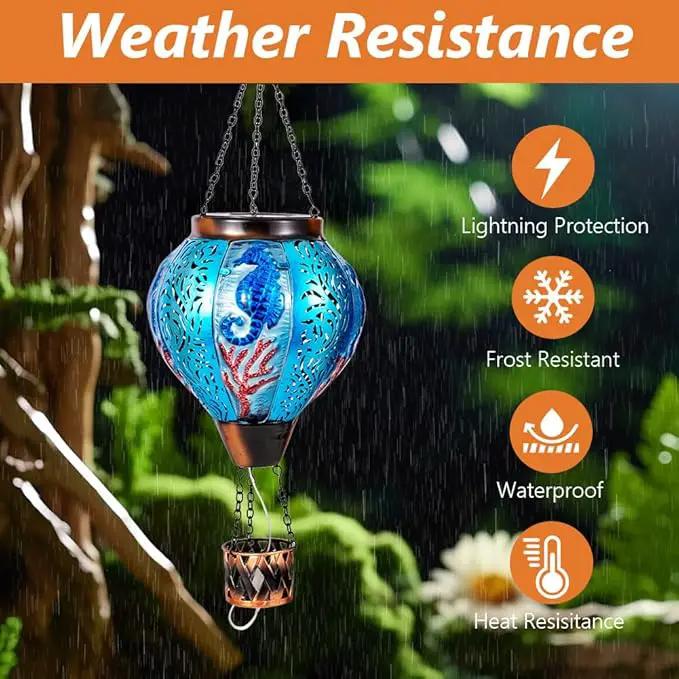Seahorse Solar Hot Air Balloon Lantern with Flame Flickering Metal Hot Air Balloon Solar Lanterns Outdoor Waterproof Hanging Outdoor Lights for Yard,Patio,Garden Decor Birthday Gift for Women by GreenHaven Gardens