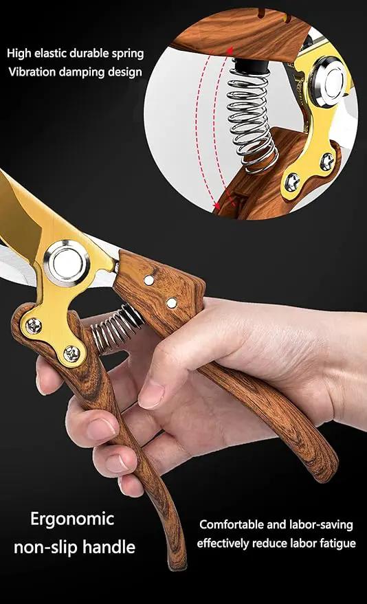 Garden Shears, Japanese Floral branch cutters, Snips for Gardening, Flower scissors Florist clippers, Hand Held Pruners for Gardening Heavy Duty, Pruning shears for garden (Wood grain) by GreenHaven Gardens