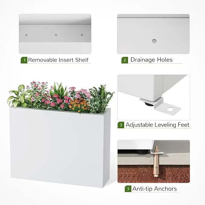 Stoog 38" Large Planters for Outdoor Plants, All-Weather Rectangular Metal Planter Box with Removable Insert Shelf, and Modern Design – Ideal for Plants, Flowers, Vegetables, Garden, White by GreenHaven Gardens