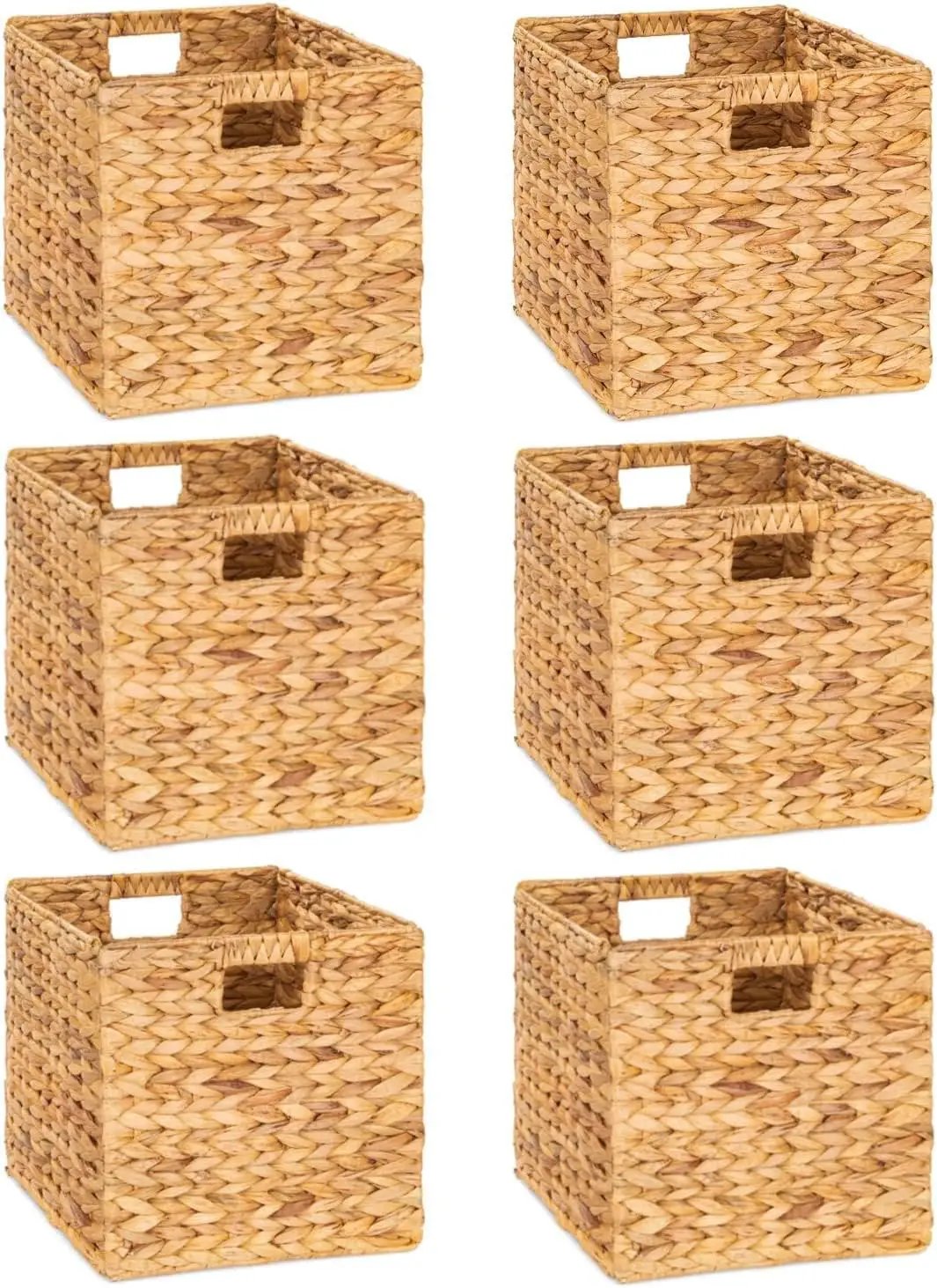 10.5 x 10.5in Wicker Storage Baskets for Shelves, Water Hyacinth Storage Baskets, Woven Baskets for Storage, Wicker Storage Basket for Bedroom, Living Room (6 Packs 10.5x10.5in) by GreenHaven Gardens