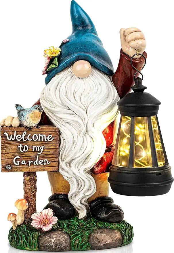 C&Y&G&X Solar Garden Gnome Statue – Waterproof Outdoor Decor with Solar Lantern LED Lights and Welcome Sign for Yard, Lawn, Patio – Ideal Gift for Grandma Mom Women by GreenHaven Gardens