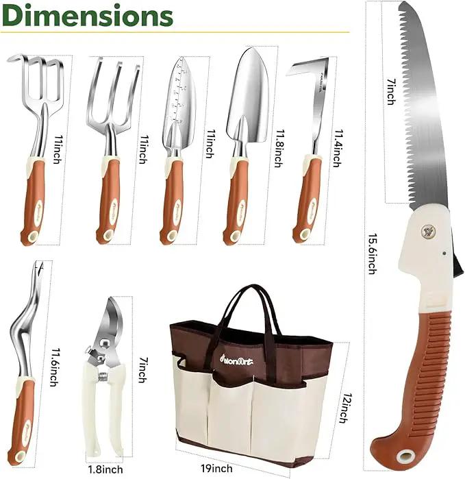MelonArt Garden Tool Set,10 Pcs Heavy Duty Gardening Hand Tool Kit for Women Aluminum with Non Slip Ergonomic Handle, Storage Tote Bag and Gardening Gloves, Ideal Gifts for Women and Men by GreenHaven Gardens