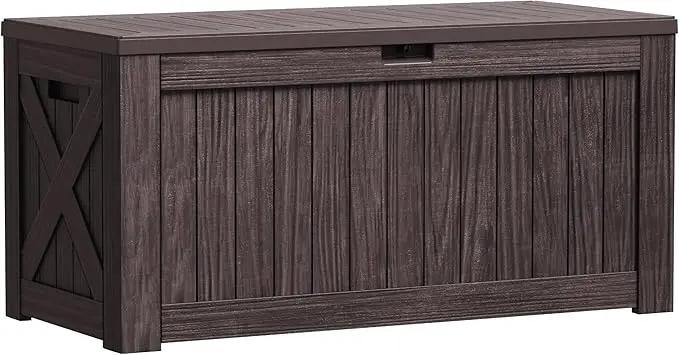 Greesum 120 Gallon Outdoor Storage Box with Lock - Large Resin Deck Box, Reinforced Lid for Garden, Patio, Lawn, Brown by GreenHaven Gardens