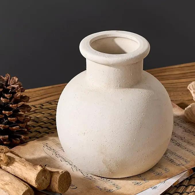 SIDUCAL Ceramic Rustic Farmhouse Vase | 6 Inch Pottery Decorative Boho Flower Vase for Home Decor, Table, Living Room, Bathroom Decoration, Shelf Decor, Mantel, Wedding, White by GreenHaven Gardens