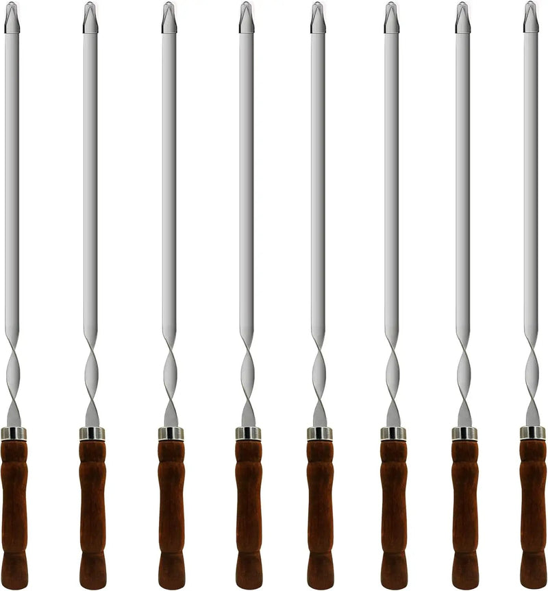 23.6 Inch Skewers for Kabobs 0.62 Inch Wide Kabob Skewer 8PCS Reusable Metal Skewers for Grilling Long Kebab Skewer Large Heavy Duty BBQ Sticks Stainless Steel Barbecue Sticks with Oak Handle by GreenHaven Gardens