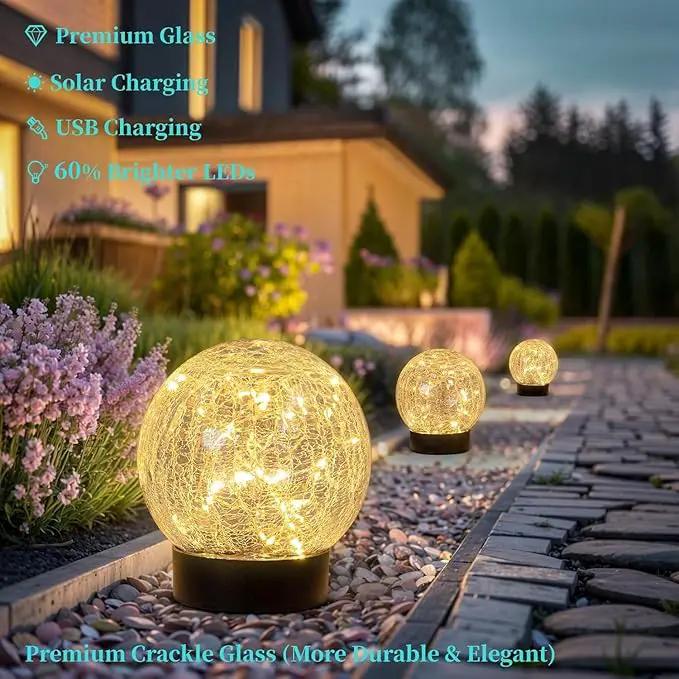 Beautyard Solar Globe Lights Outdoor Large Garden Decor USB Charged 4.72" Diameter 40LED 1000mAh Solar Lights Cracked Glass Globe Power Yard Patio Garden (4.72'' Large 2 Pack Warm White) by GreenHaven Gardens