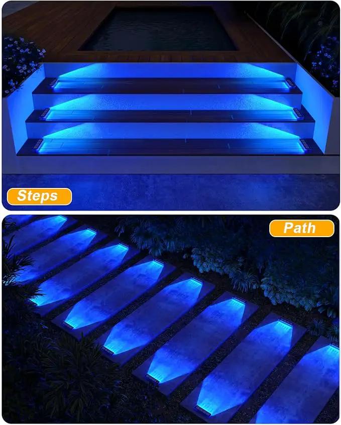 Blue Solar Lights for Outside,4 Pack Solar Deck Lights Outdoor Waterproof LED,Blue Step Light for Outside,Dock Light Solar Powered Waterproof for Deck,Steps,Dock,Driveway,Stair,Path by GreenHaven Gardens