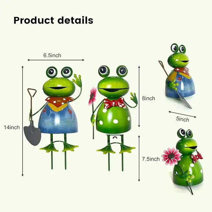 HONGLAND Metal Yard Art Garden Decor for Outside - Cute Frog Outdoor Decor - 3D Spring Frogs Figurine Garden Sculptures & Statues - Gifts for Grandma Mom - 2 Pcs by GreenHaven Gardens