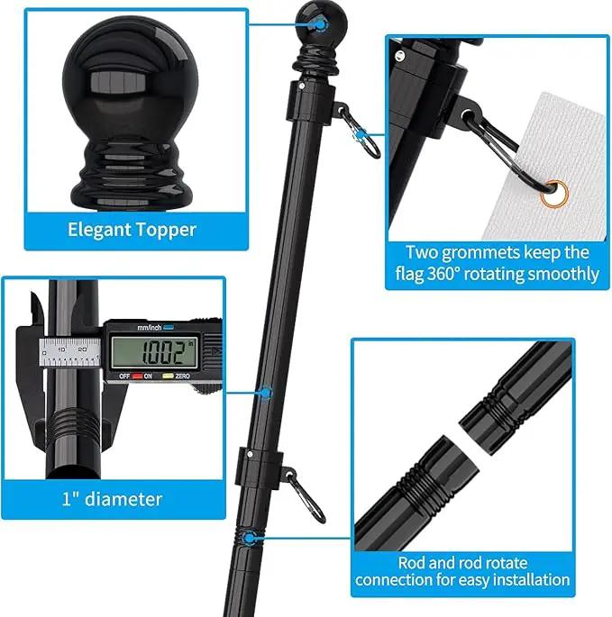 ZMTECH Flag Pole with Solar Light - Adjustable Bracket, 6 FT Stainless Steel Flag Poles for Outside House, Garden or Yard, Tangle Free Flagpole Kit for American Flag (Without Flag, Black) by GreenHaven Gardens
